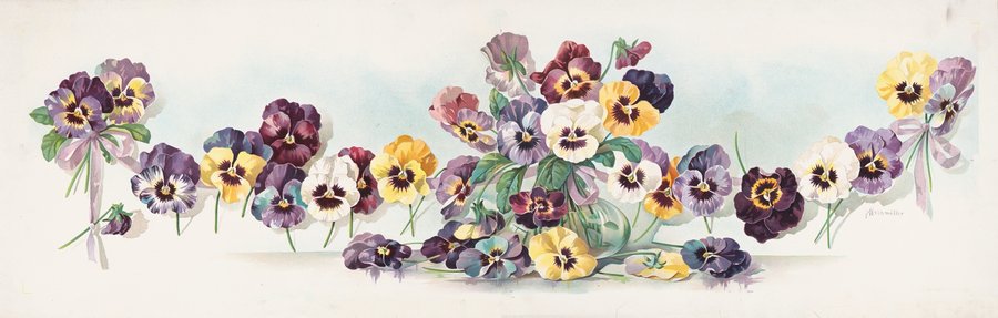 Bouquet of pansies in glass vase (1905)