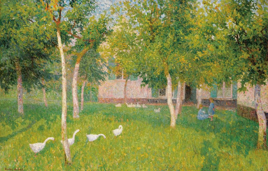 Oies Dans Un Jardin Avec Deux Enfants (1907)