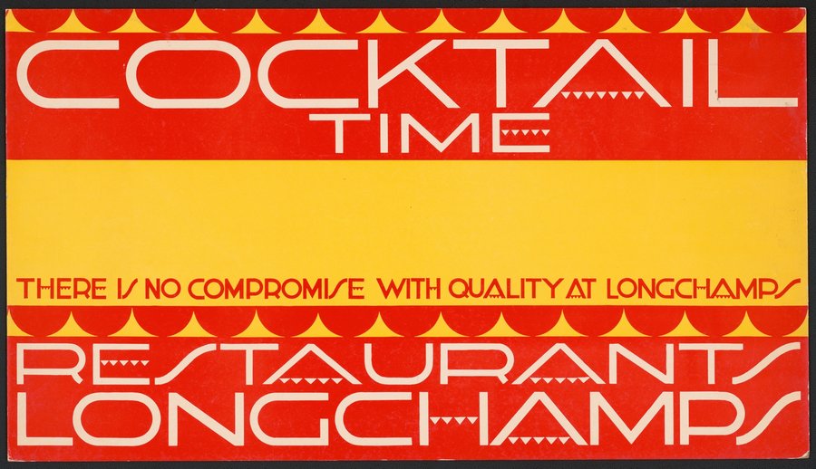 Graphic designs for Longchamps Restaurants.] [Cocktail card (1935)