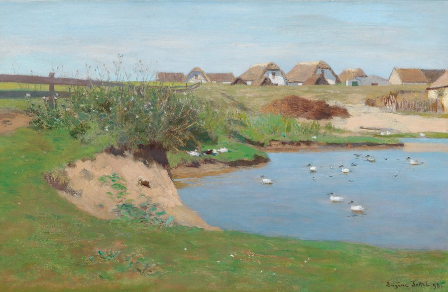 Farmhouses and a duck pond in Staatz (1898)