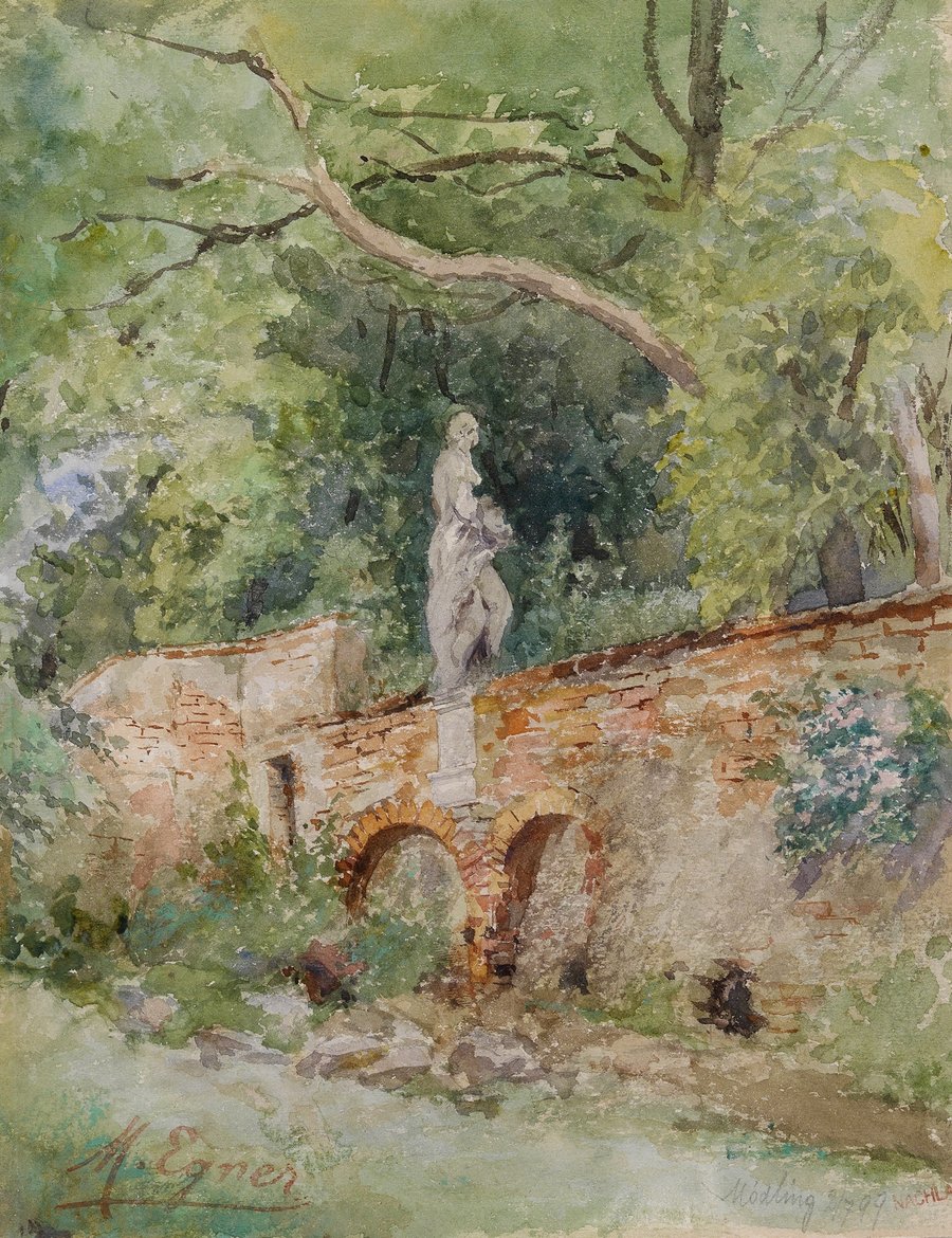 Ziegelbrücke mit einer Steinfigur Mödling (1899)
