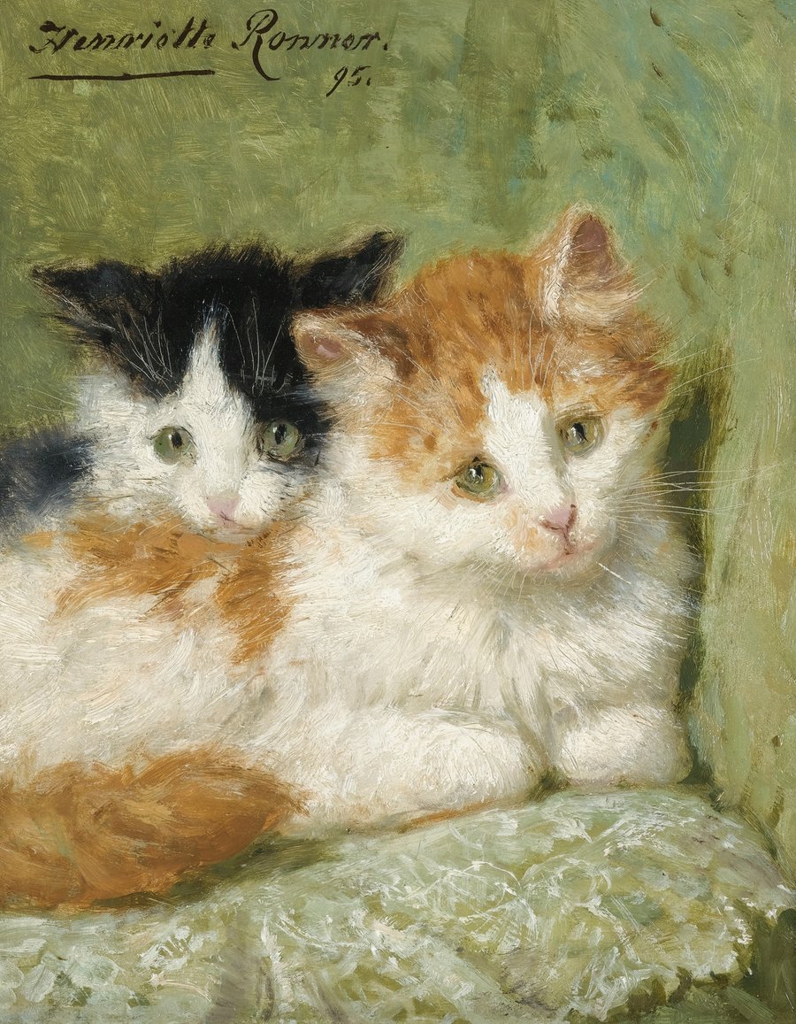 Two Kittens Sitting On A Cushion (1895)