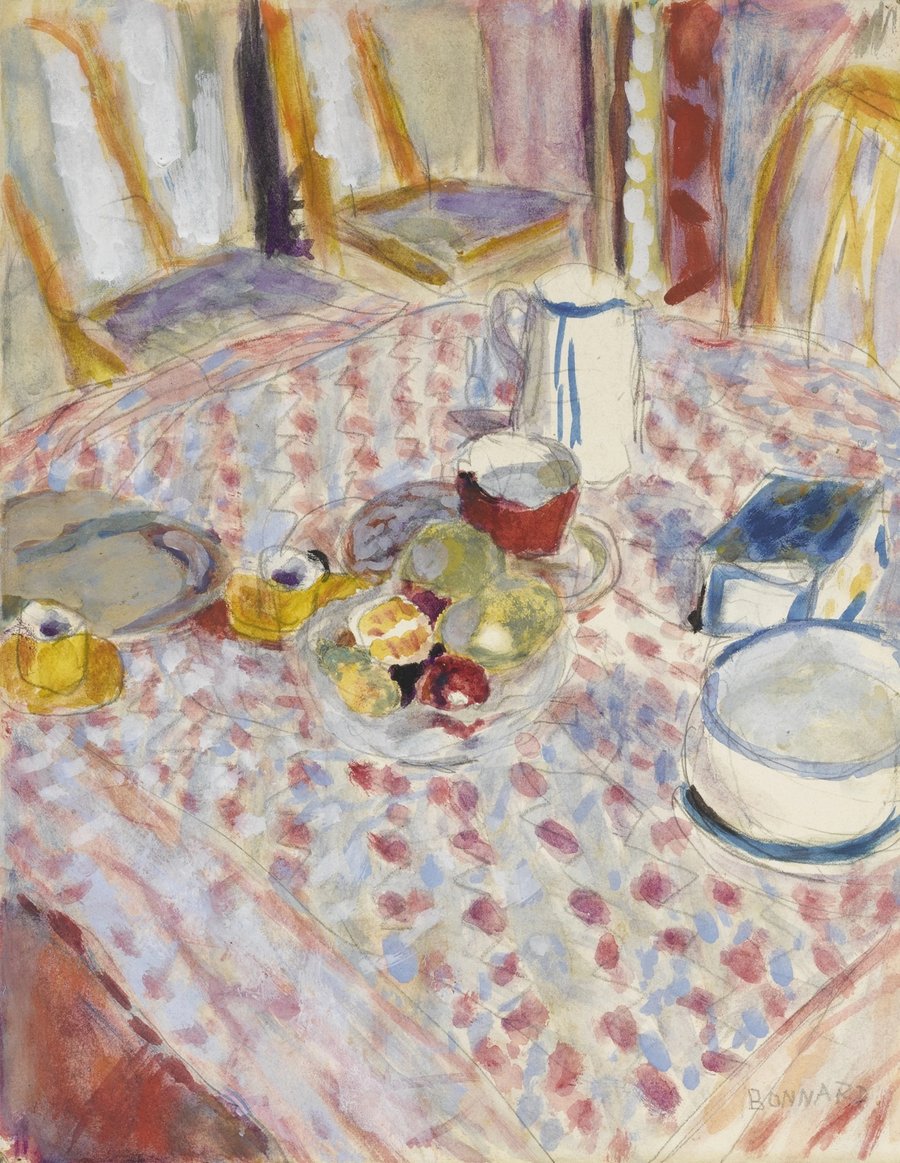 Nature morte sur une nappe à carreaux rouges (circa 1930-35)