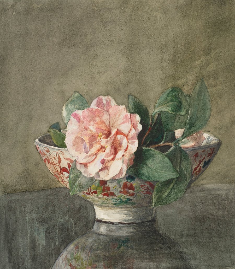 Camellia in Old Chinese Vase on Black Lacquer Table (1879)