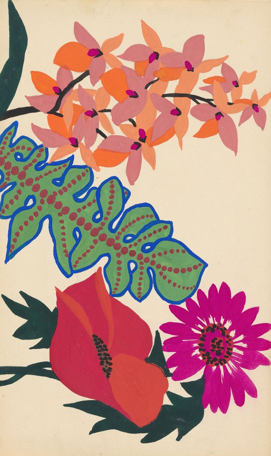 Design for embroidery of leaves and flowers (c. 1914)